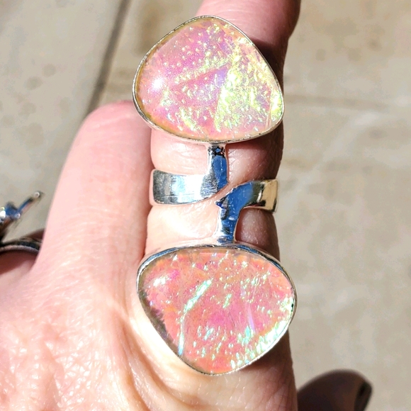 New Open Double Triplet Opal 925 Silver Ring. - Picture 2 of 7